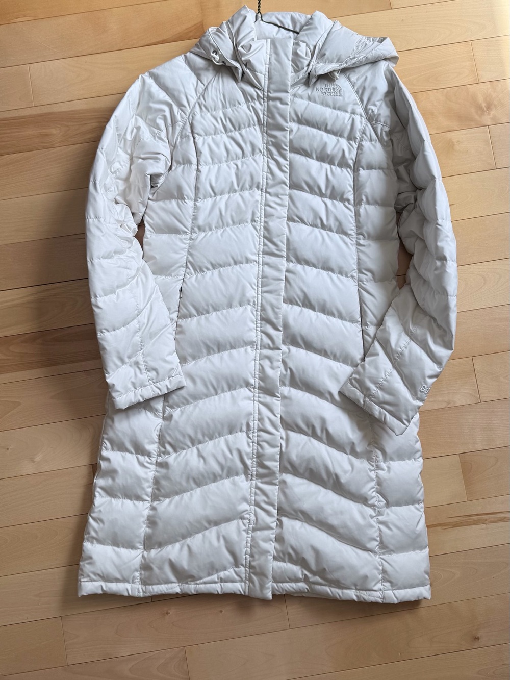 The North Face Women's White Long Puffer Coat with Hood